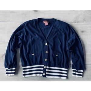 Vintage Worthington Womens Large Cardigan Nautical Navy Old Money Sweater